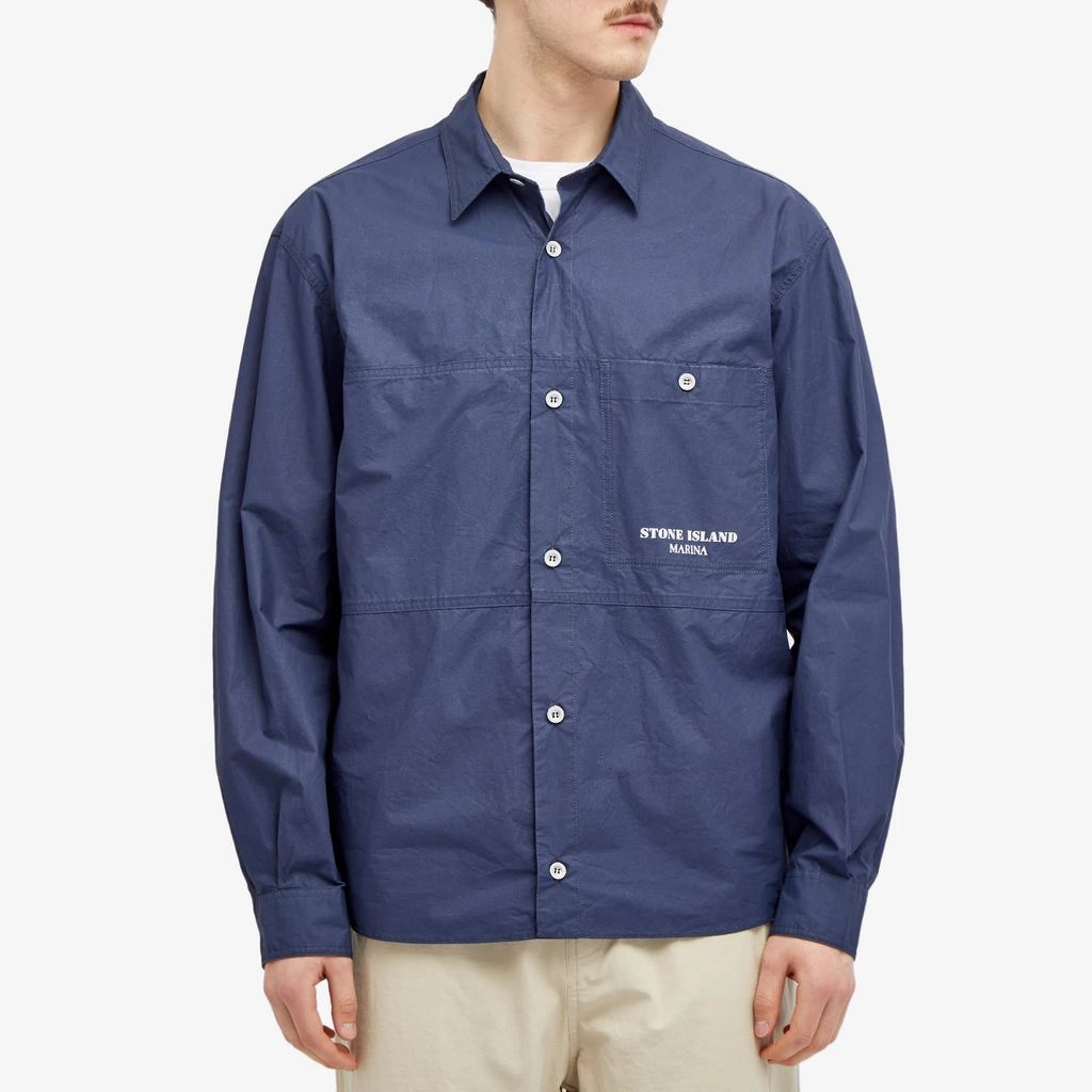 Stone Island Men's Marina Cotton Canvas Shorts Sleeve Shirt Royal Blue